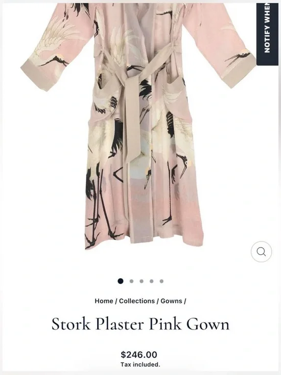 One Hundred Stars Light Pink Crane Print Satin Robe - Picture 8 of 8
